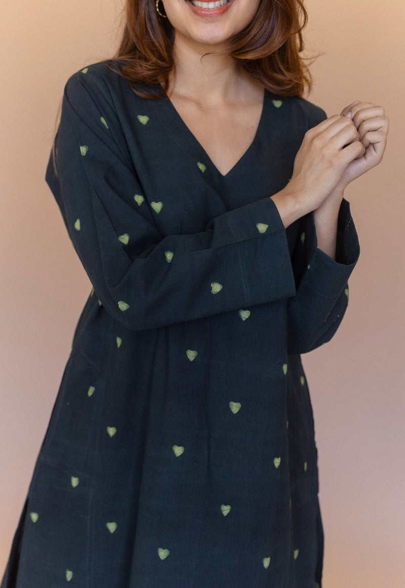 Ritika Green Dabu Cotton Jhabba Kali Kurta