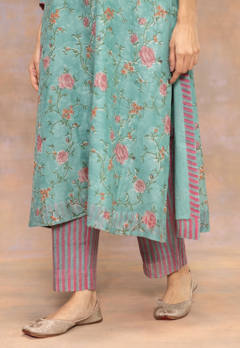 Rosalia Blue Sanganeri Chanderi Silk Narrow Pant