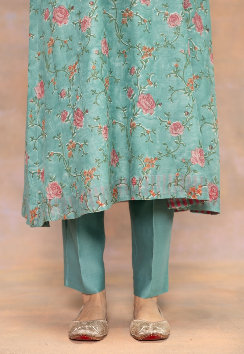 Prita Blue Solid Chanderi Silk Narrow Pant