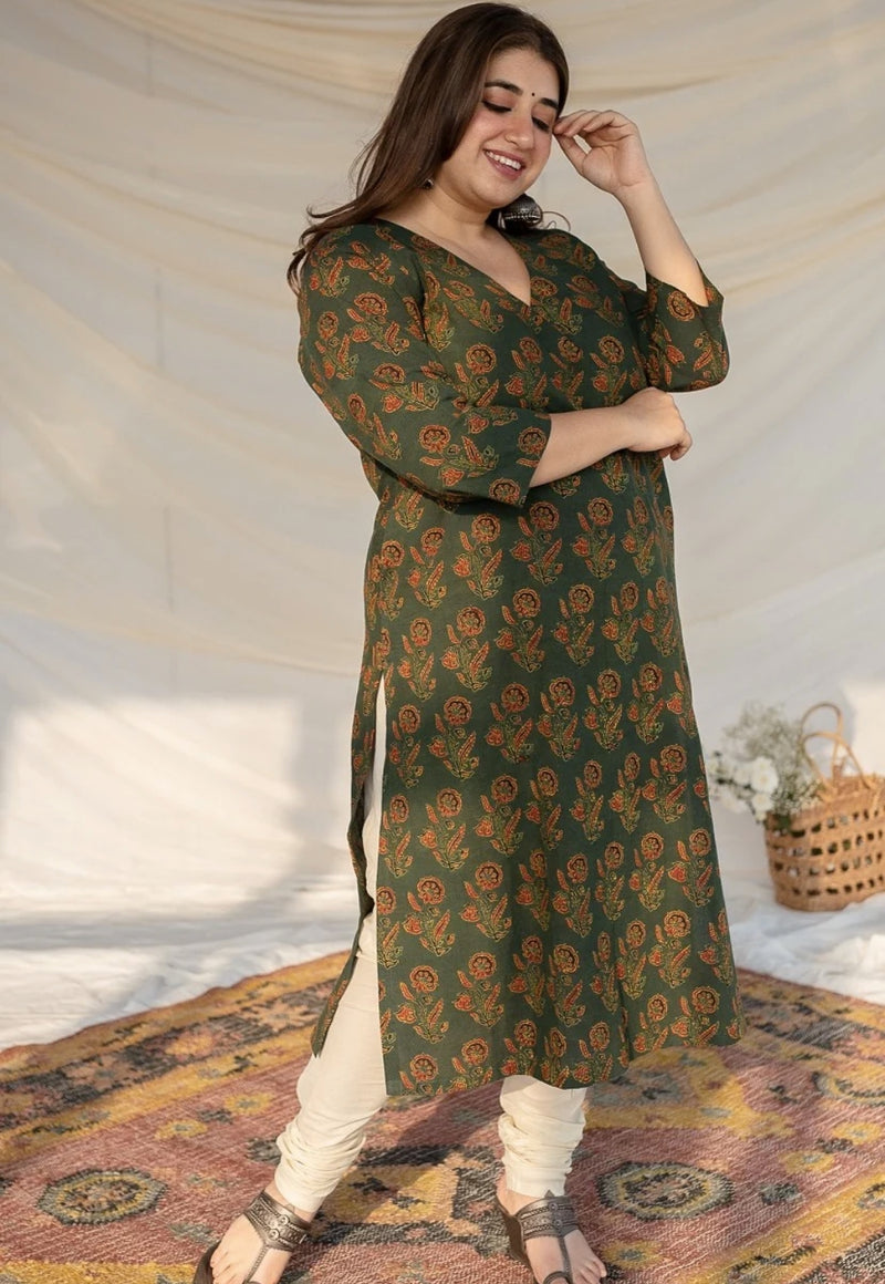 Wahida Green Ajrakh Natural Dyed Cotton Kurta