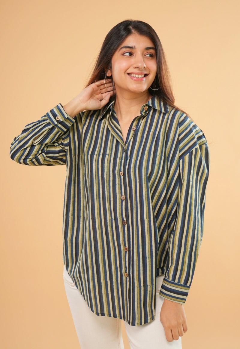 Ruhi Blue Ajrakh Cotton Straight Short Top