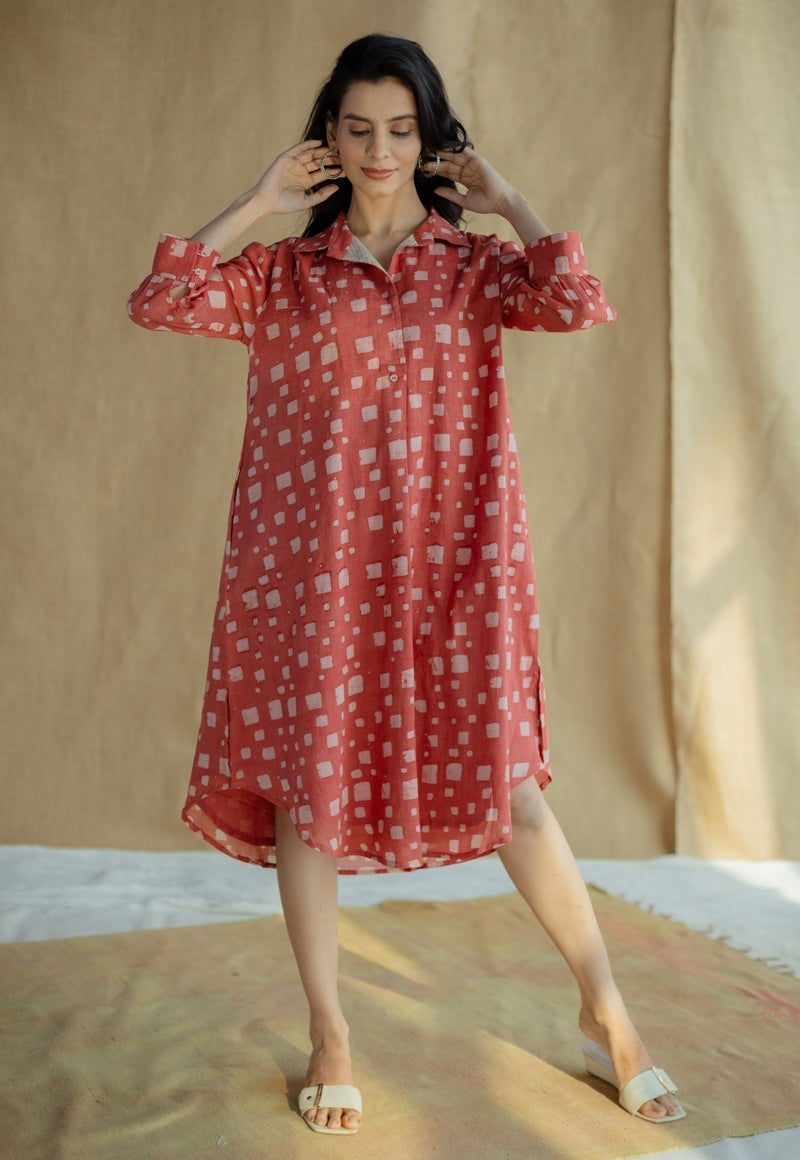 Ridah Coral Batik MulMul Cotton Loose Dress