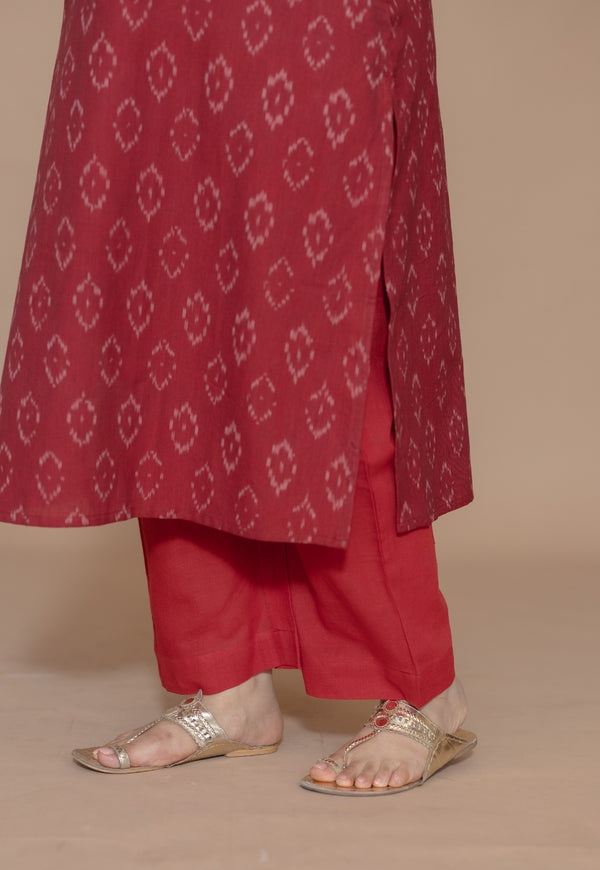 Yashi Red Solid Cotton Flex Straight Pant