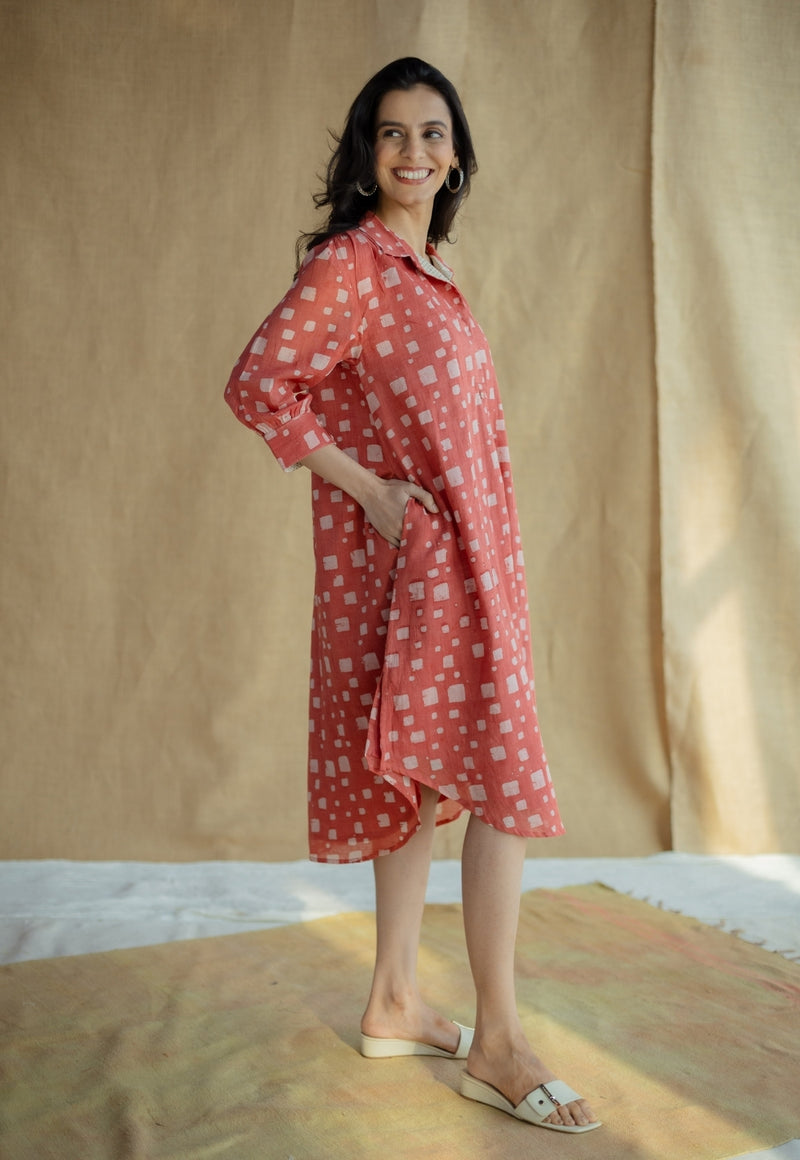 Ridah Coral Batik MulMul Cotton Loose Dress