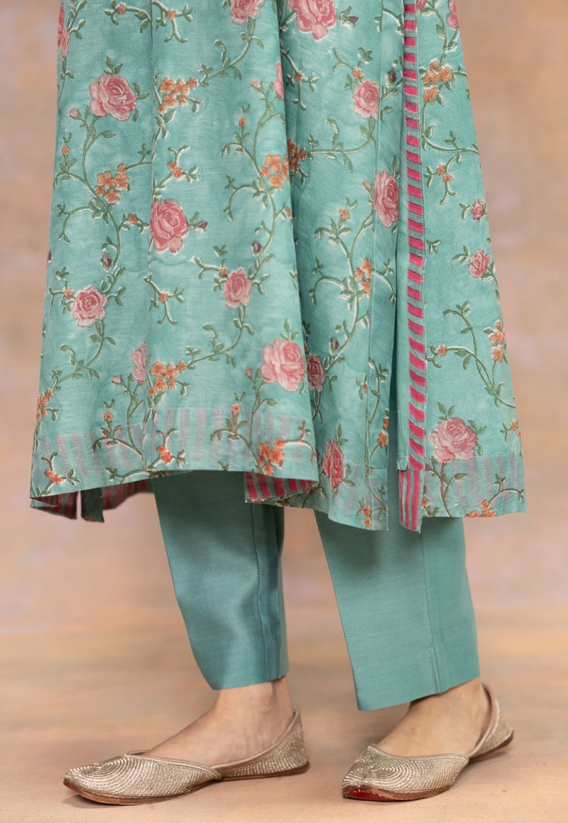 Prita Blue Solid Chanderi Silk Narrow Pant