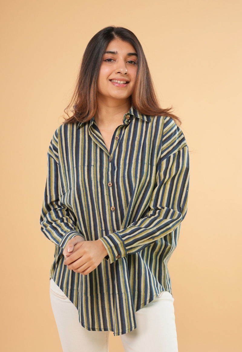 Ruhi Blue Ajrakh Cotton Straight Short Top