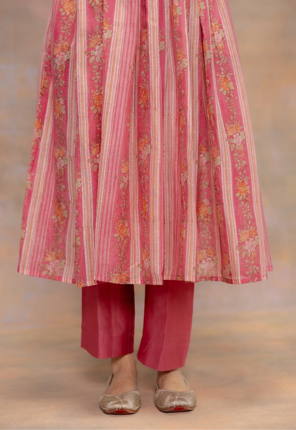 Prita Pink Solid Cotton Satin Narrow Pant