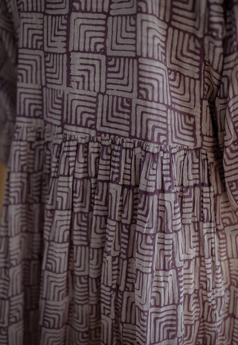 Elina Lavender Batik MulMul Cotton A Line Dress