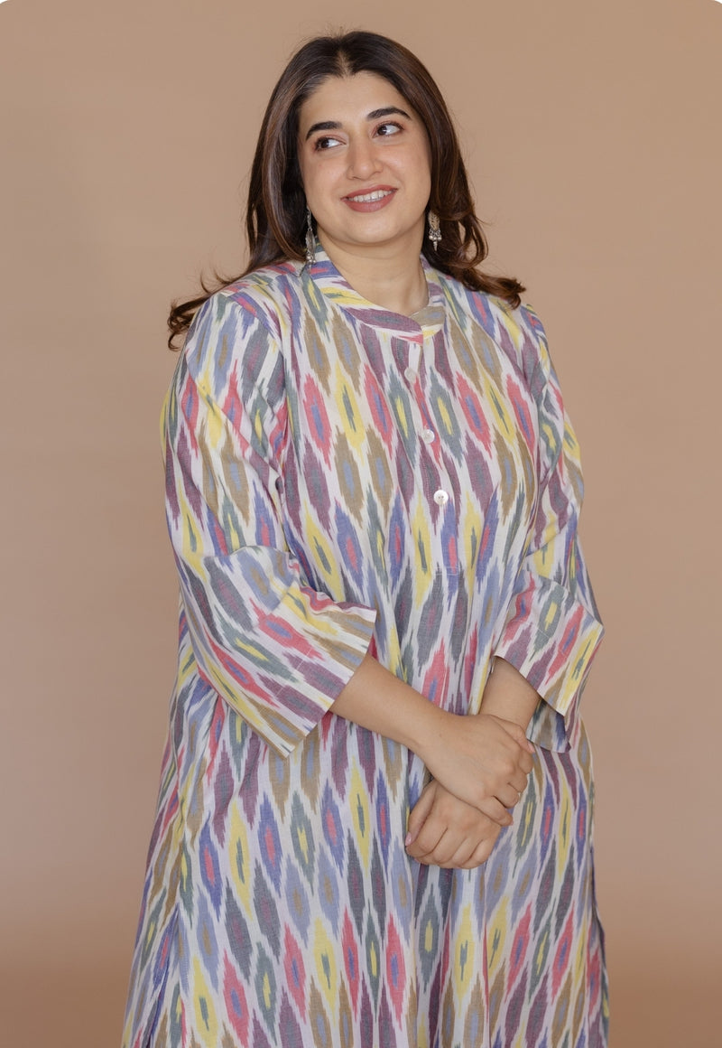 Ayaat Multi Handloom Ikkat Cotton Straight Kurta