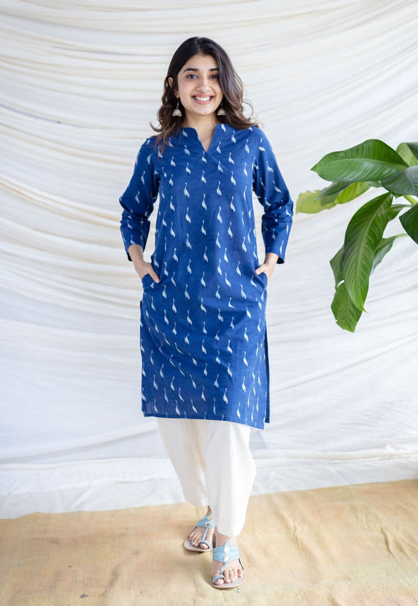 Zahira Indigo Dabu Cotton Straight Kurta