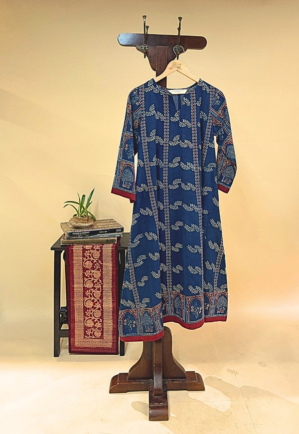 Prisha Blue Ajrakh Cotton Kali Kurta