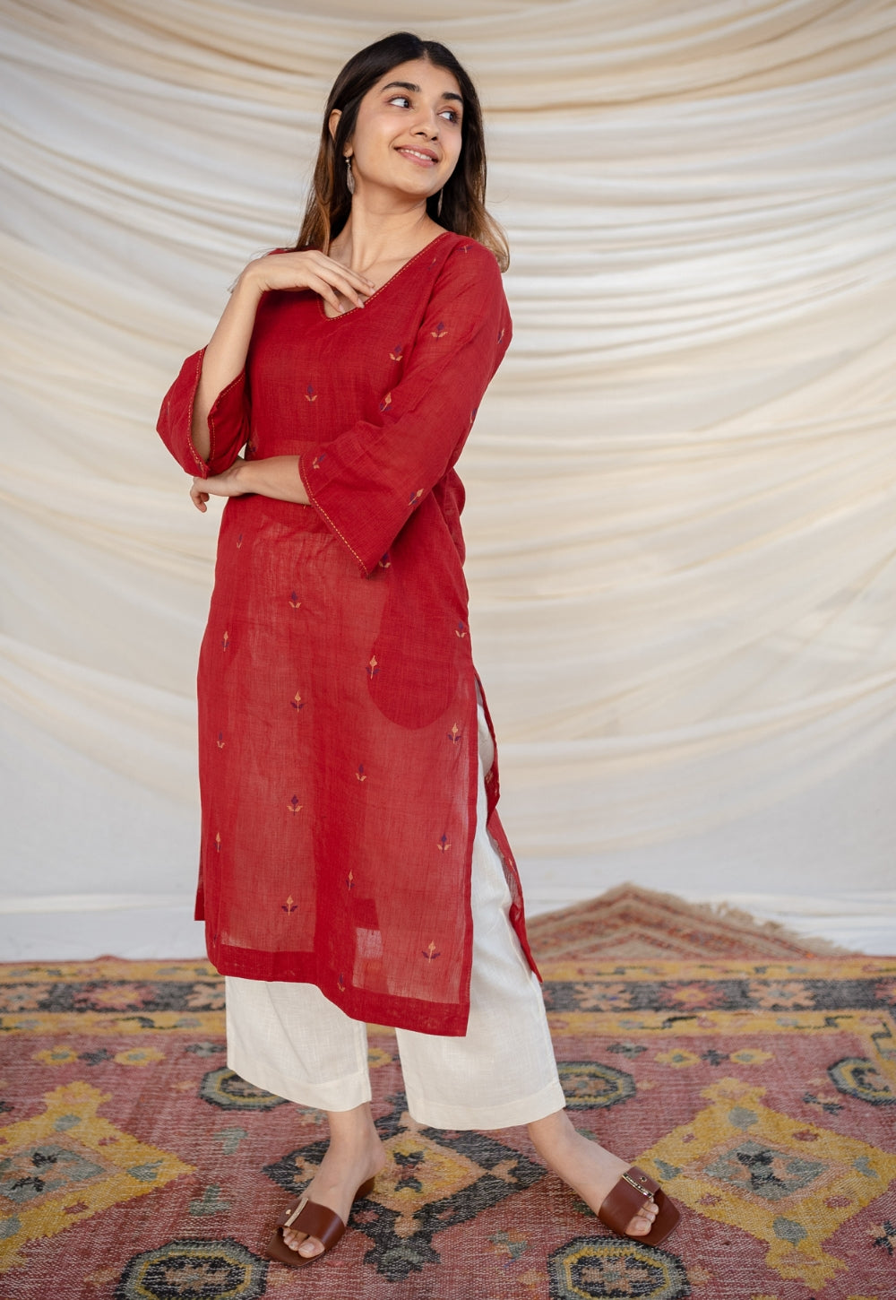 Indian Ethnic Women's Aafiya Jamdani Cotton Kurta – THE INDIAN ETHNIC CO.