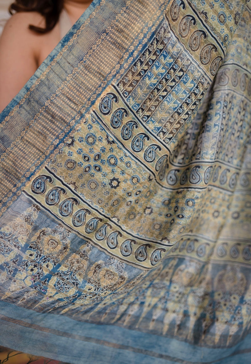 Blue Natural Dyed Maheshwari Saree