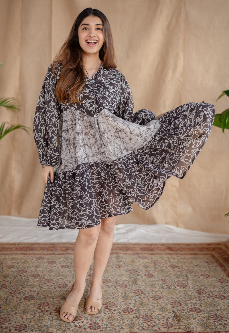 Yuvani Charcoal Batik MulMul Cotton Loose Dress