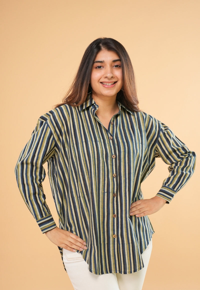 Ruhi Blue Ajrakh Cotton Straight Short Top