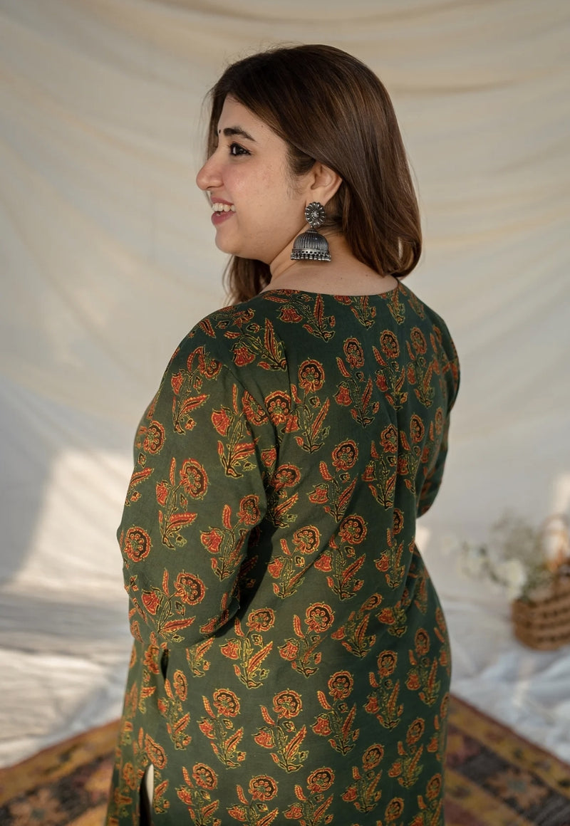 Wahida Green Ajrakh Natural Dyed Cotton Kurta