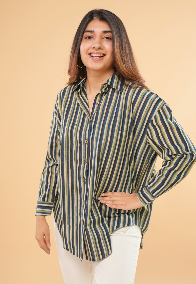 Ruhi Blue Ajrakh Cotton Straight Short Top