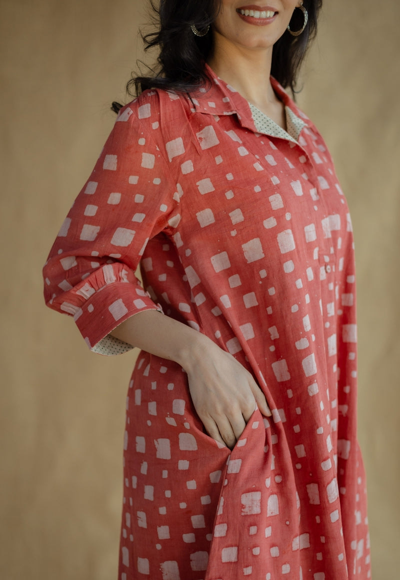 Ridah Coral Batik MulMul Cotton Loose Dress