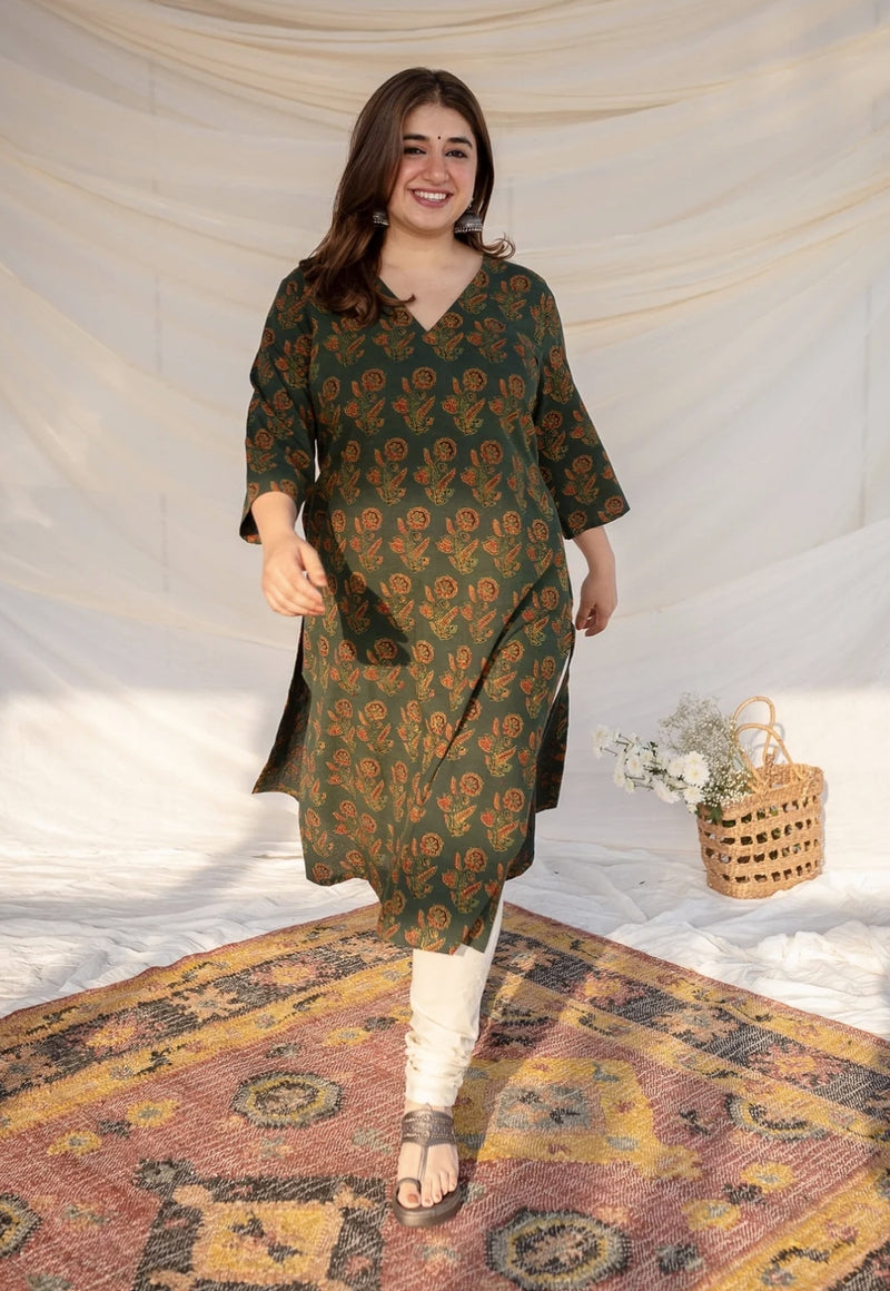 Wahida Green Ajrakh Natural Dyed Cotton Kurta