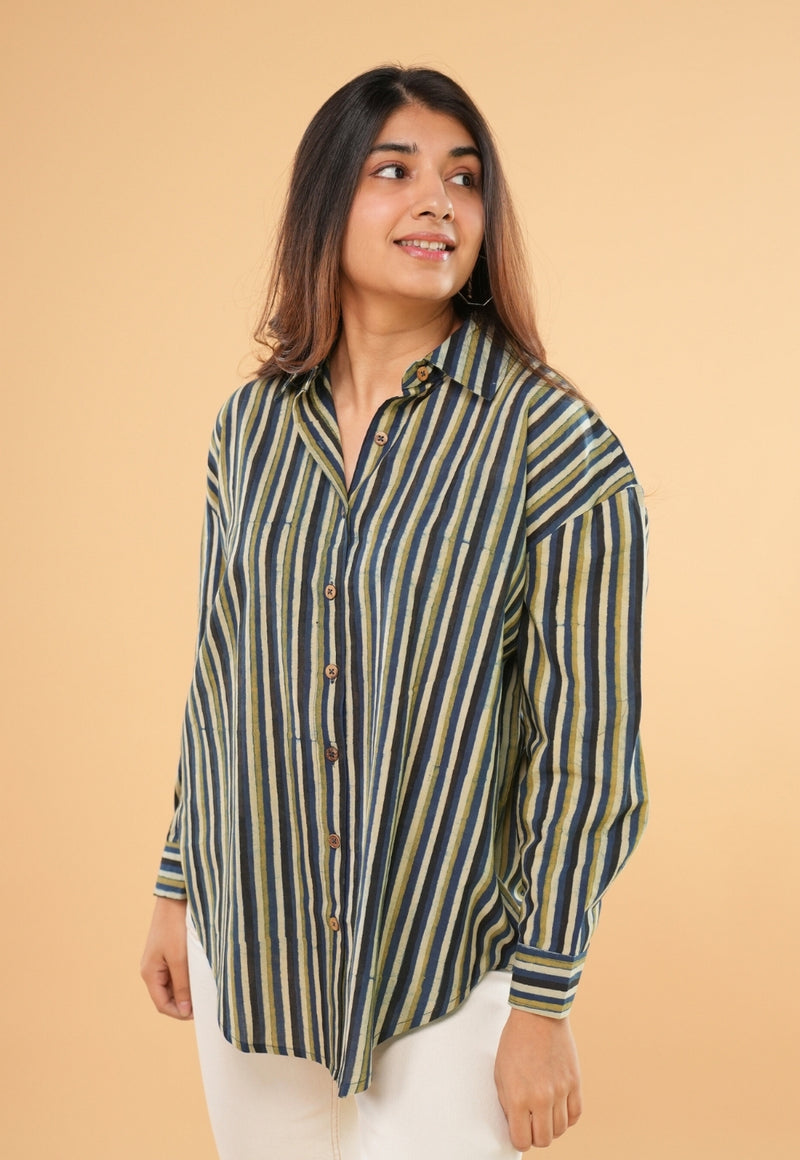 Ruhi Blue Ajrakh Cotton Straight Short Top