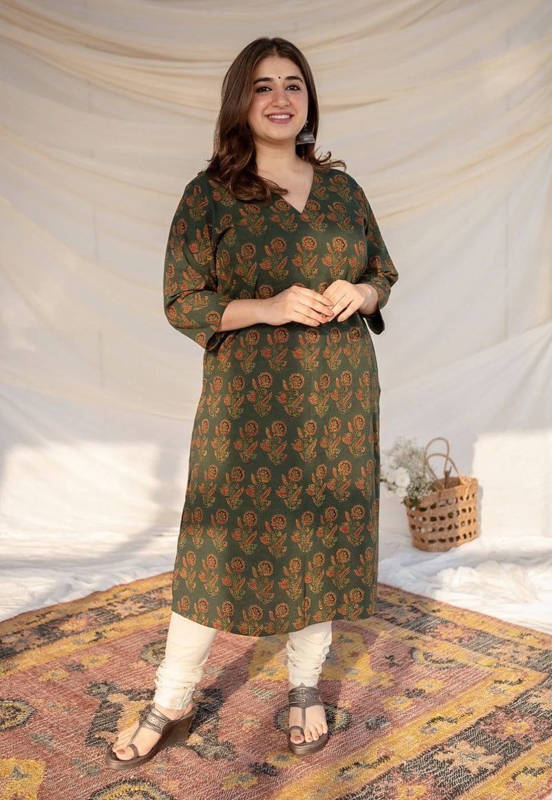 Wahida Green Ajrakh Natural Dyed Cotton Kurta