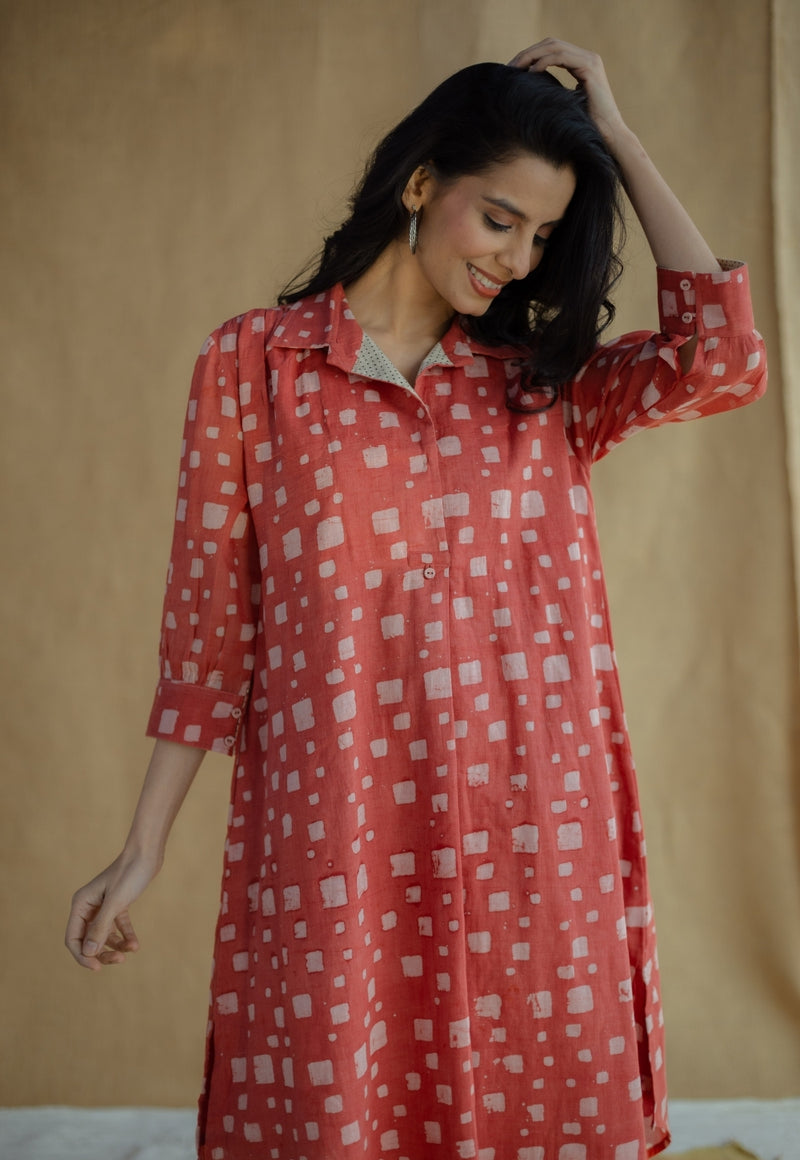 Ridah Coral Batik MulMul Cotton Loose Dress