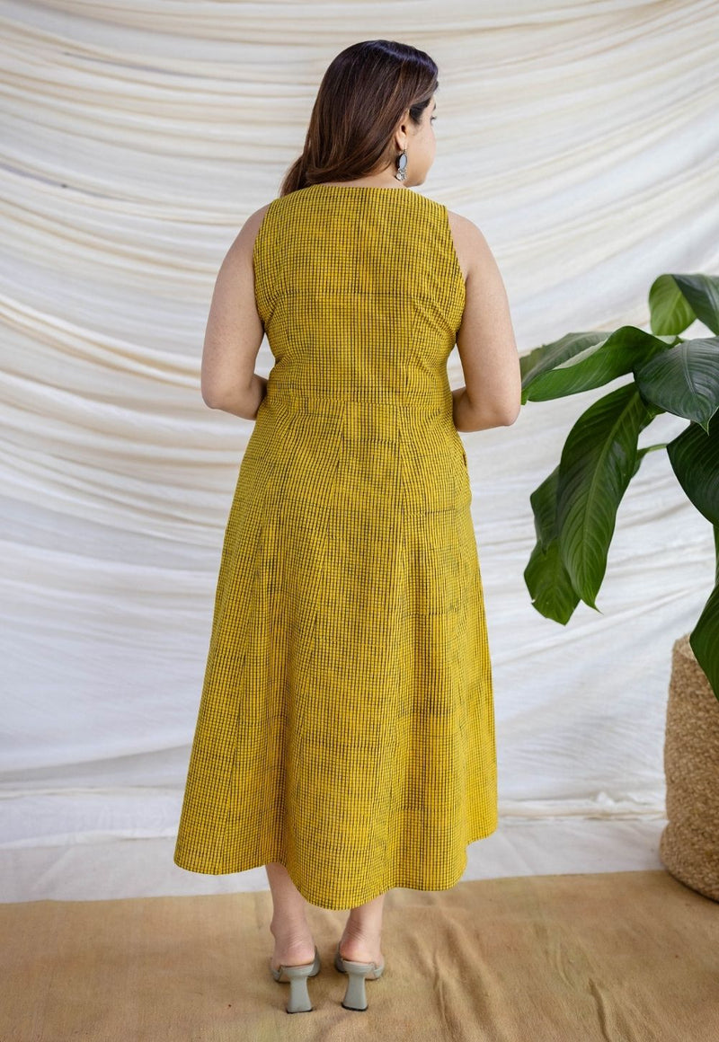 Veena Mustard Ajrakh Cotton A Line Dress