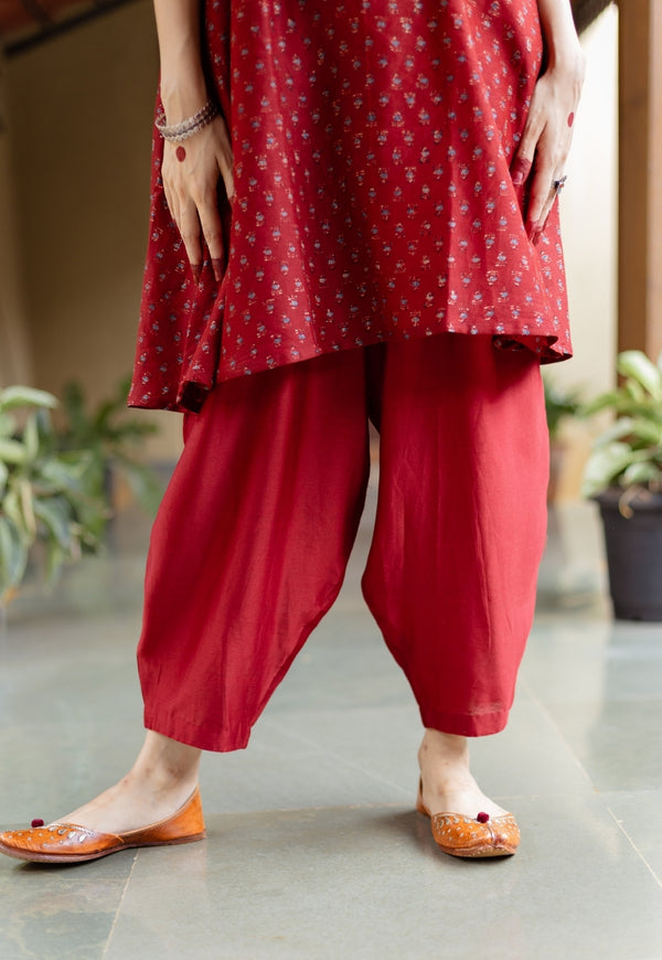 Tarin Madder Solid Chanderi Silk Afghan Pant