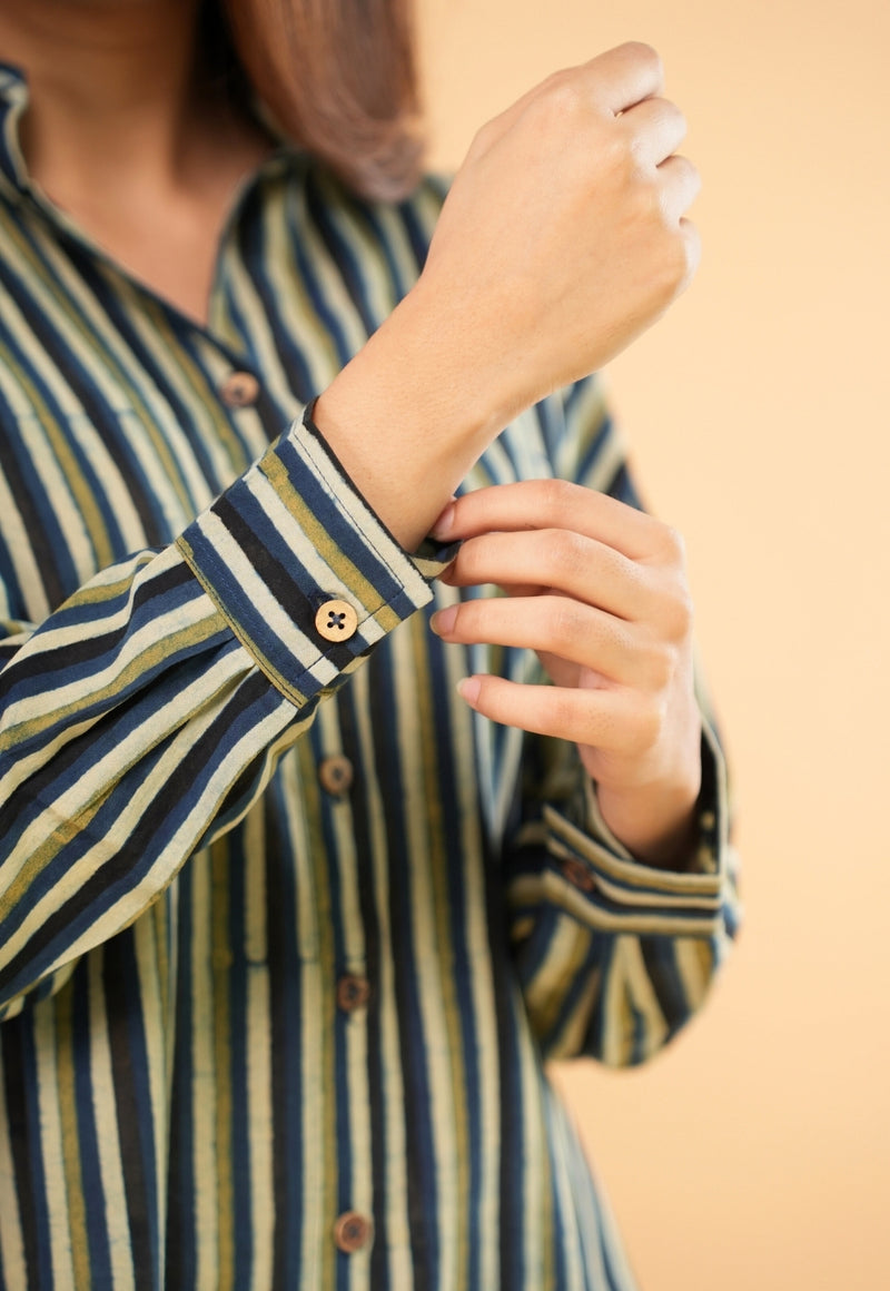 Ruhi Blue Ajrakh Cotton Straight Short Top