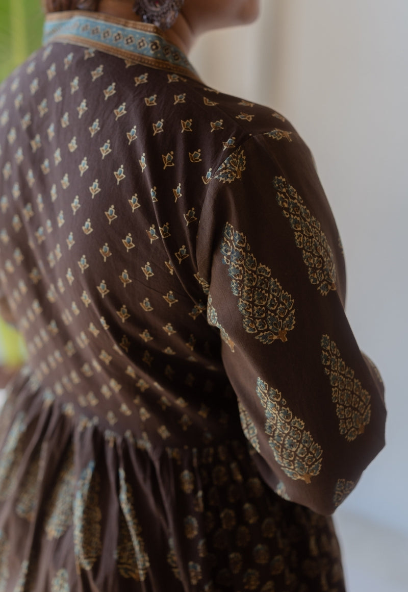 Maheen Brown Ajrakh Cotton A Line Kurta