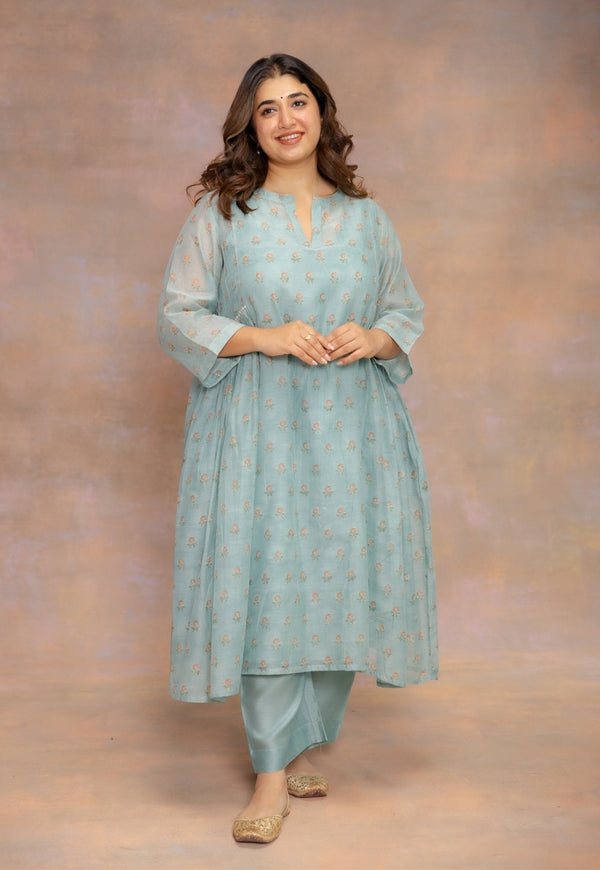 Rosalia Blue Sanganeri Chanderi Silk Kali Kurta
