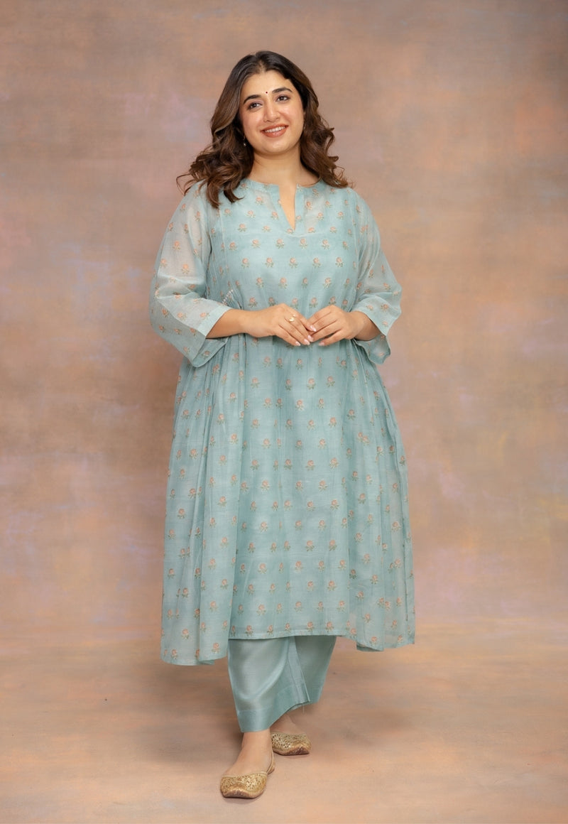 Rosalia Blue Sanganeri Chanderi Silk Kali Kurta
