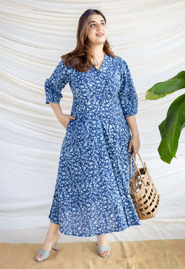 Milani Indigo Dabu Cotton A Line Dress