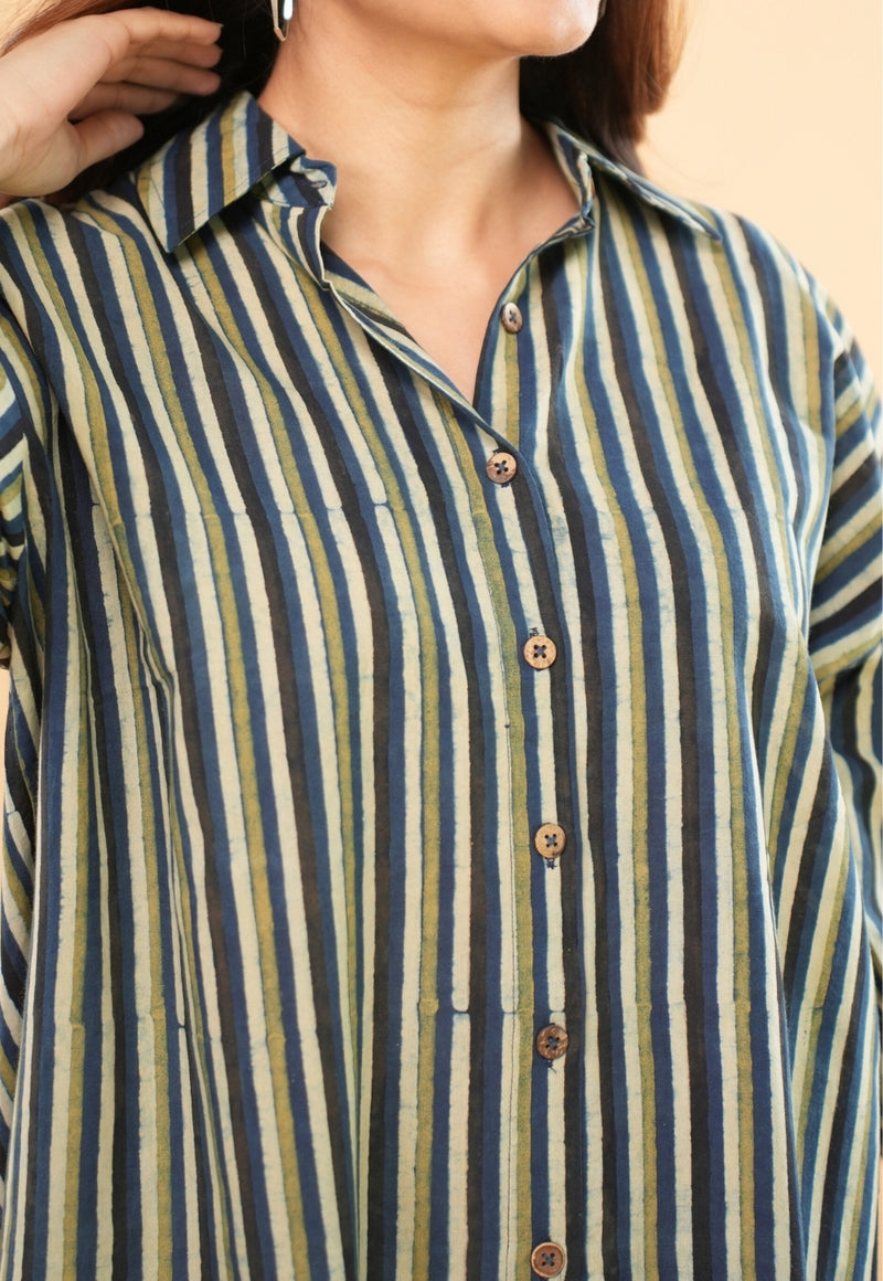 Ruhi Blue Ajrakh Cotton Straight Short Top