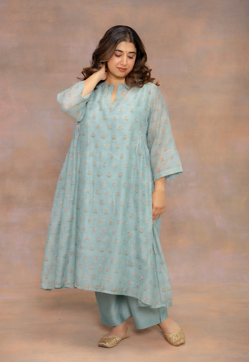 Rosalia Blue Sanganeri Chanderi Silk Kali Kurta