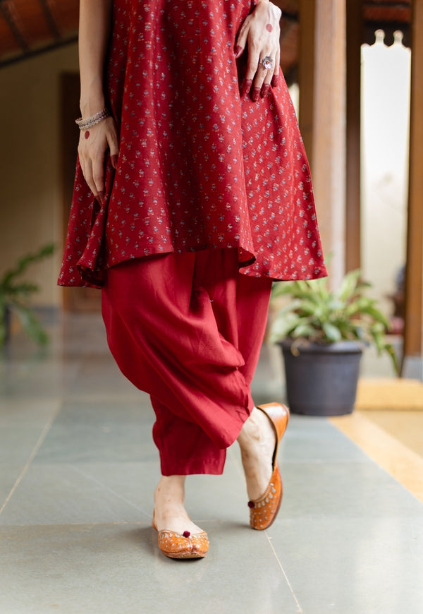 Tarin Madder Solid Chanderi Silk Afghan Pant