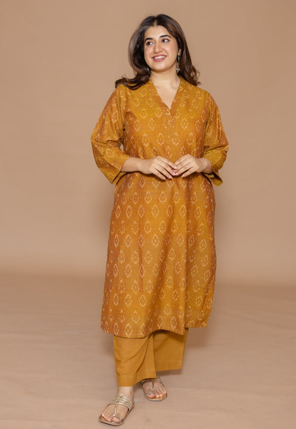 Yashi Yellow Solid Cotton Flex Straight Pant