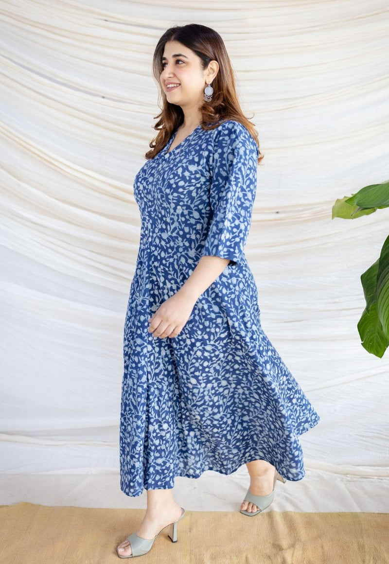 Milani Indigo Dabu Cotton A Line Dress