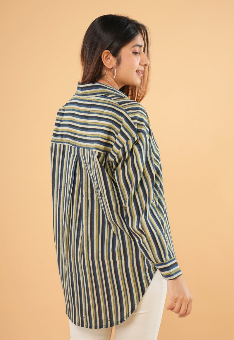 Ruhi Blue Ajrakh Cotton Straight Short Top