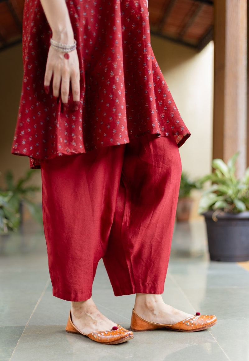 Tarin Madder Solid Chanderi Silk Afghan Pant