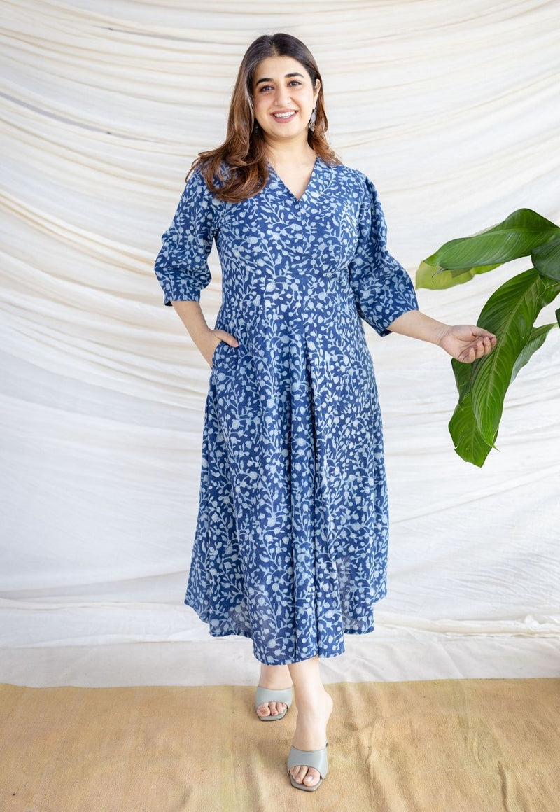 Milani Indigo Dabu Cotton A Line Dress