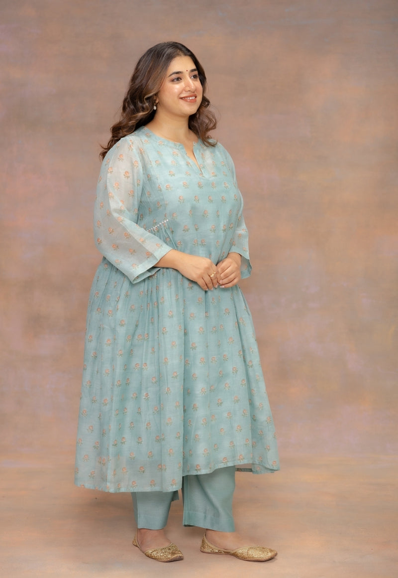 Rosalia Blue Sanganeri Chanderi Silk Kali Kurta
