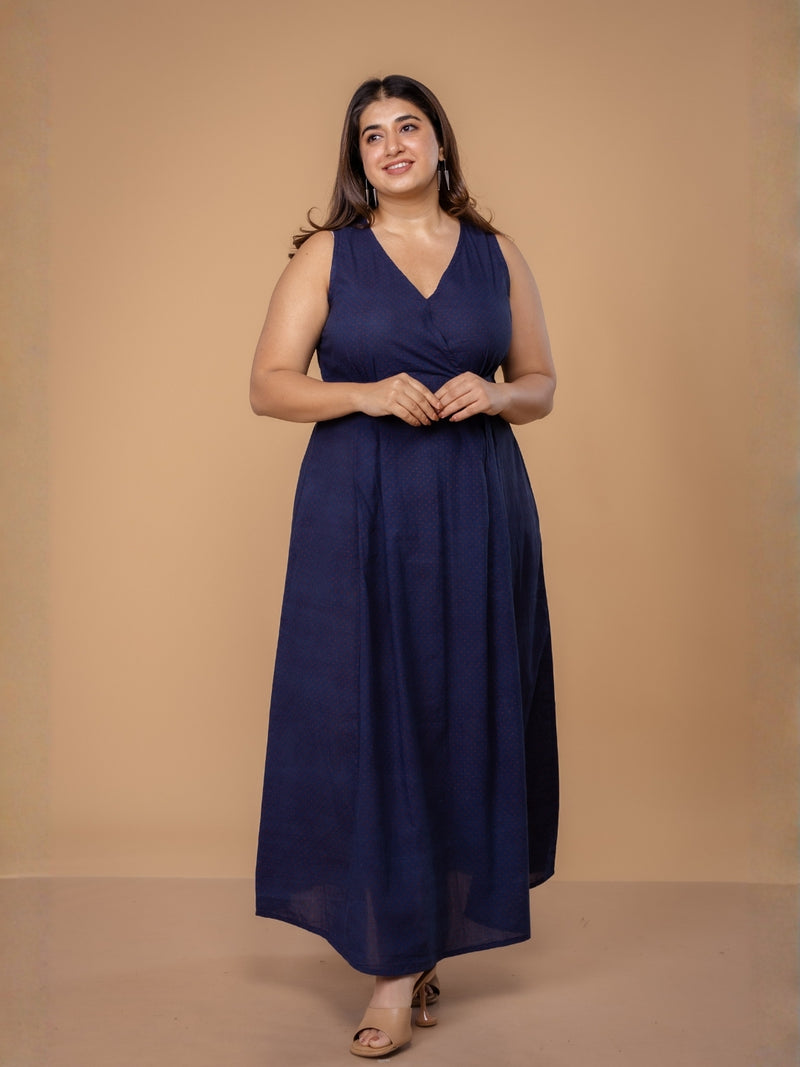 Libha Blue Ajrakh Cotton A Line Dress