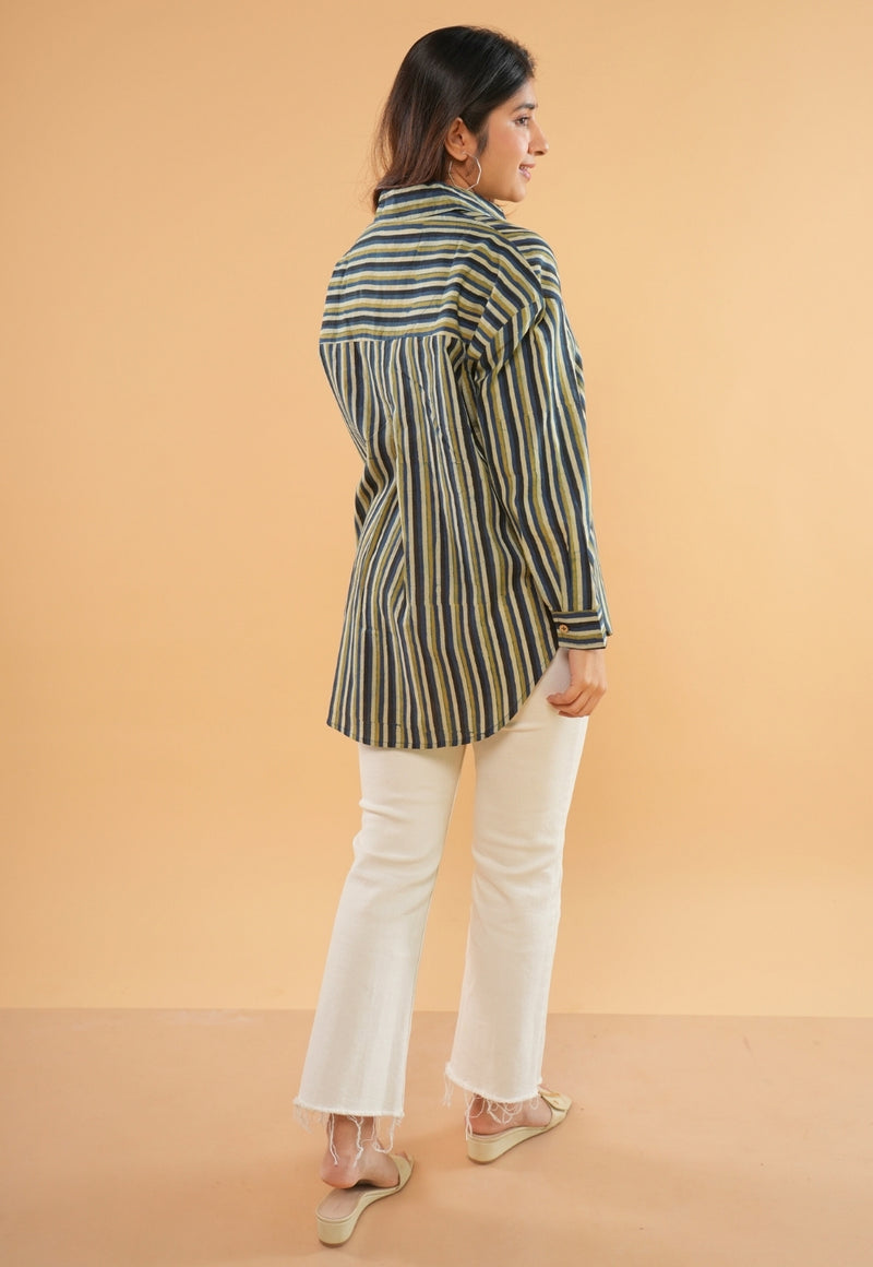 Ruhi Blue Ajrakh Cotton Straight Short Top