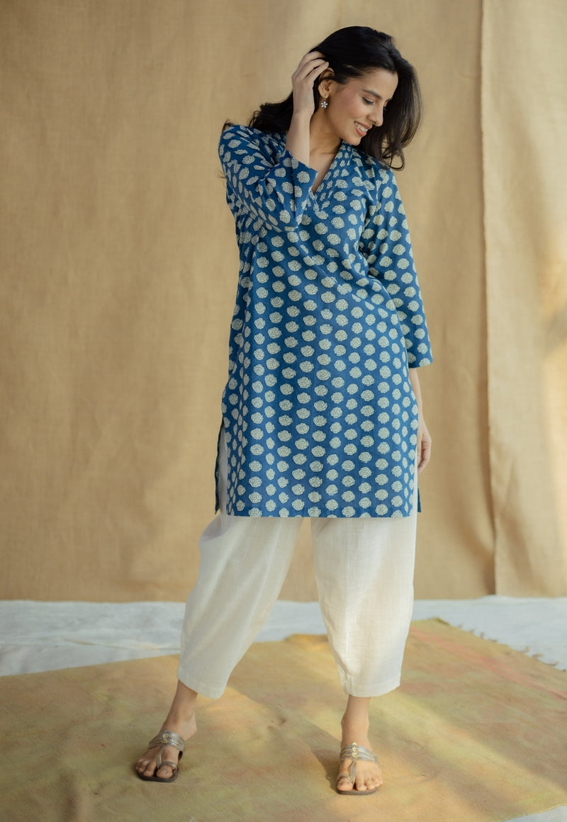 Zuhi Indigo Dabu Cotton Straight Kurta