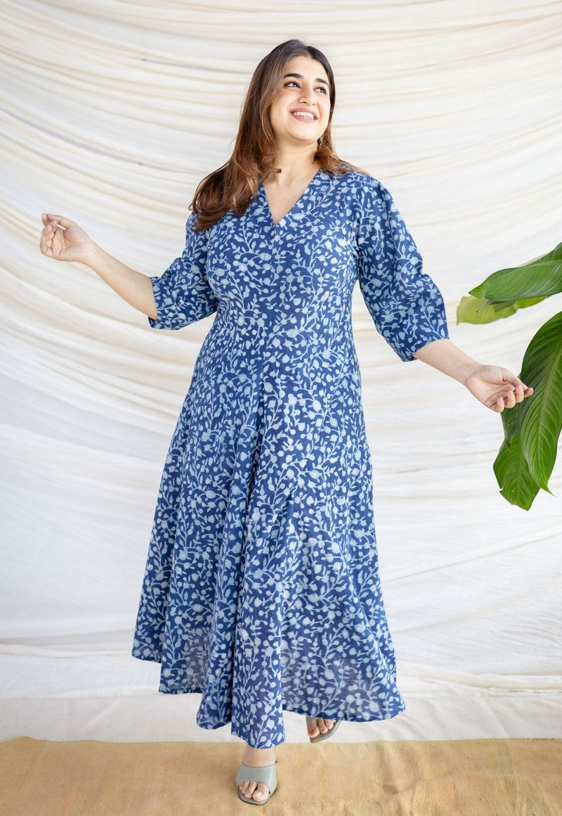 Milani Indigo Dabu Cotton A Line Dress