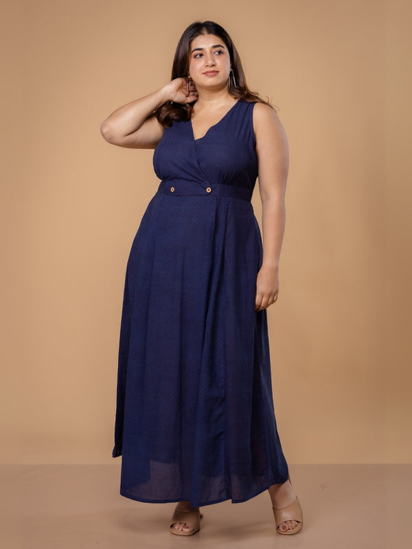 Libha Blue Ajrakh Cotton A Line Dress