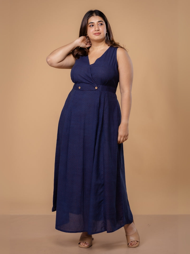 Libha Blue Ajrakh Cotton A Line Dress
