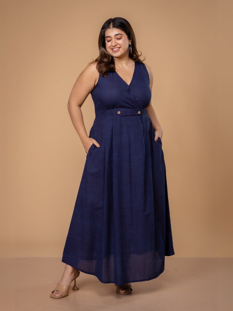 Libha Blue Ajrakh Cotton A Line Dress