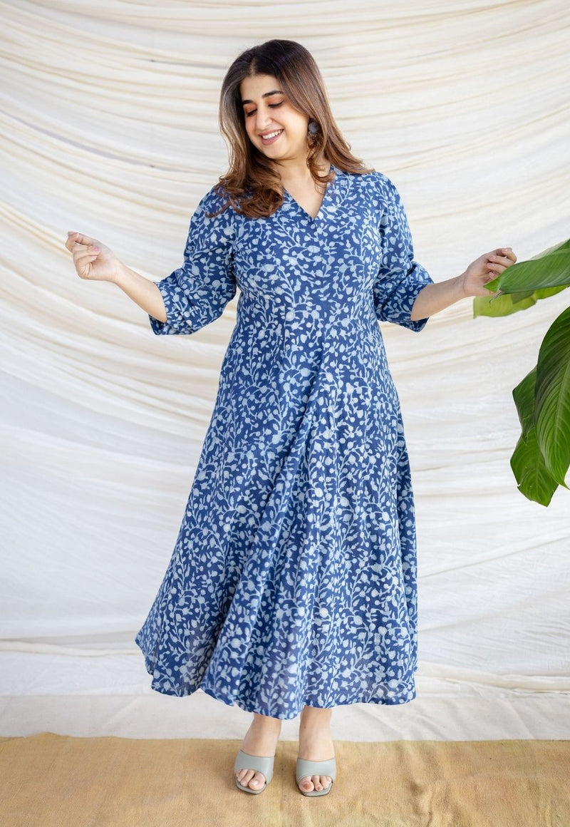 Milani Indigo Dabu Cotton A Line Dress